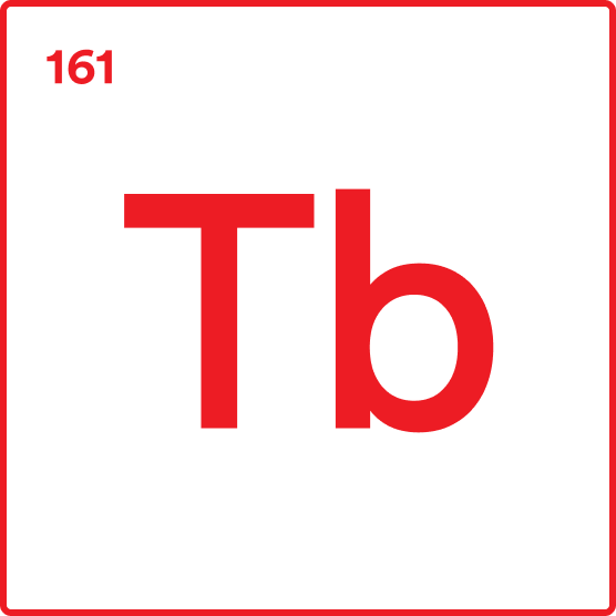 A visual representation of the periodic table element Terbium-161 with symbol and atomic number.